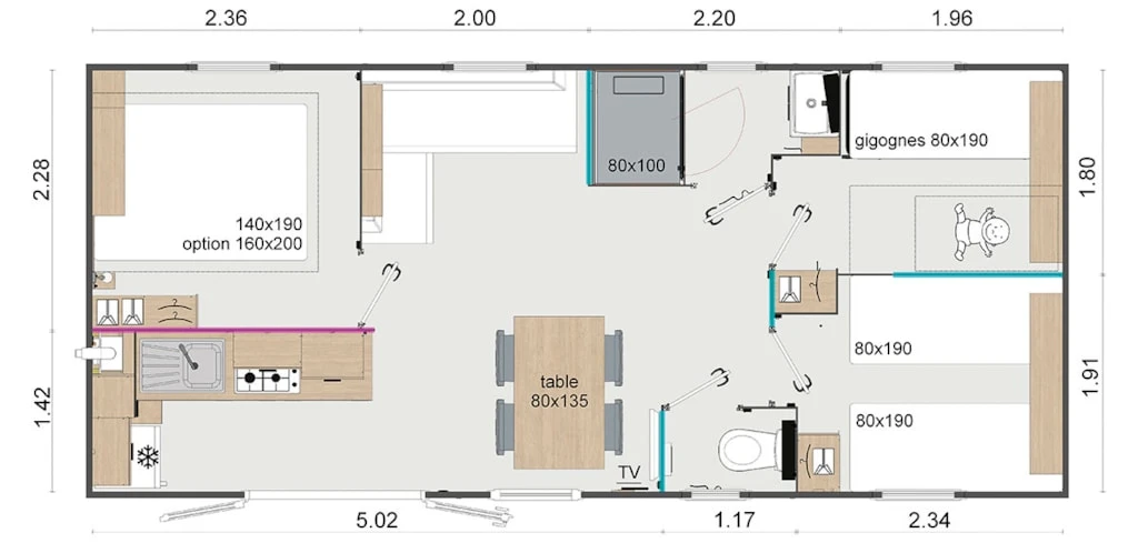 Camping Le Paradis - 4*, Camping 4* à Saint Laurent Médoc (Gironde) - Location Mobil Home pour 6 personnes - Photo N°6