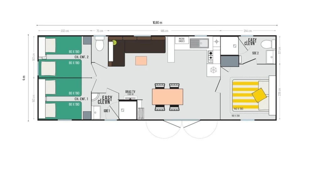 Camping des Neiges - 3*, Camping 3* à Aigueblanche (Savoie) - Location Mobil Home pour 7 personnes - Photo N°6