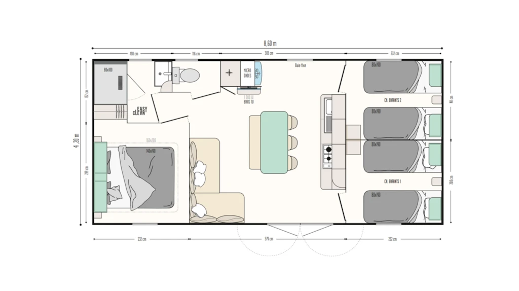 Camping des Neiges - 3*, Camping 3* à Aigueblanche (Savoie) - Location Mobil Home pour 6 personnes - Photo N°7
